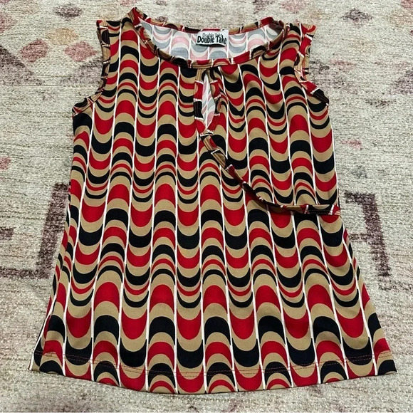 Vintage 90’s red, black, and tan wavy print sleeveless top 
Size small - Picture 6 of 10